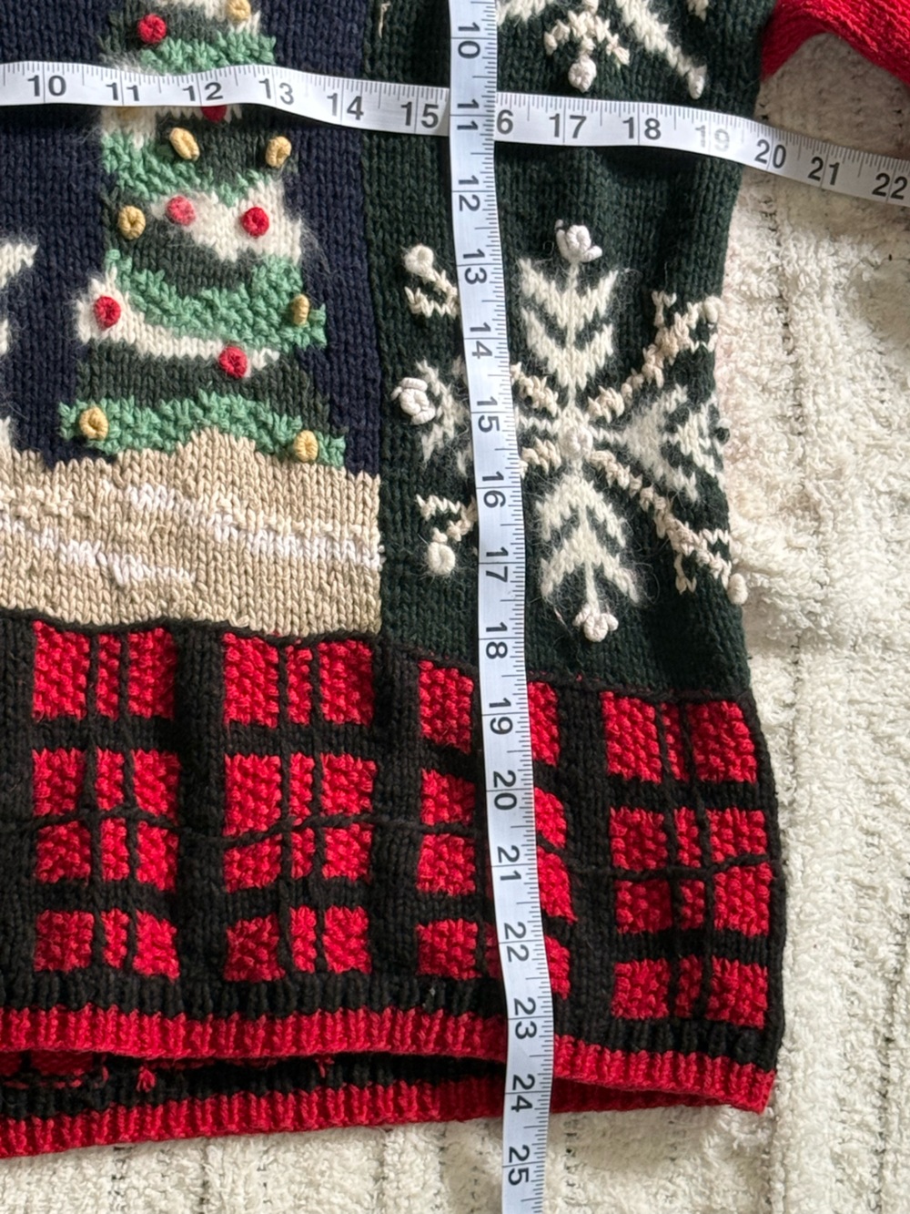 Talbots Blue Red Christmas Sweater Reindeer Snowflake Patchwork Size Medium - Picture 8 of 14